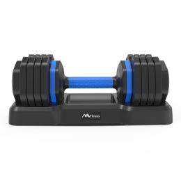 Adjustable Dumbbell - 55lb Single Dumbbell with Anti-Slip Handle; Fast Adjust Weight by Turning Handle with Tray; Exercise Fitness Dumbbell Suitable f